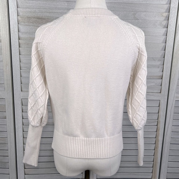 PREMISE Cable Knit Sweater w Lantern Sleeves Cream-XS - Picture 2 of 2